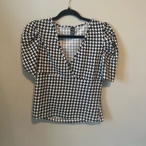 Zara Black and White Houndstooth Blouse